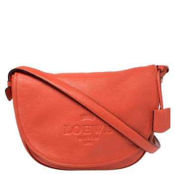 Pre Owned Loewe Orange Leather Flap Crossbody Bag