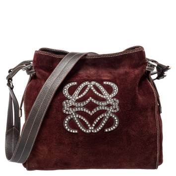 Pre Owned Loewe Burgundy Suede Crossbody Bag