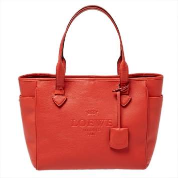Pre Owned Loewe Orange Leather Shopper Tote