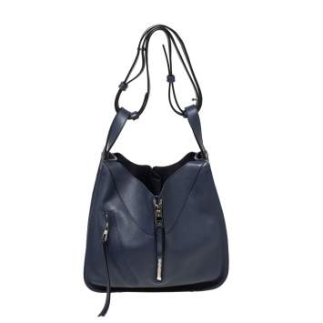 Pre Owned Loewe Navy Blue Leather Hammock Drawstring Shoulder Bag