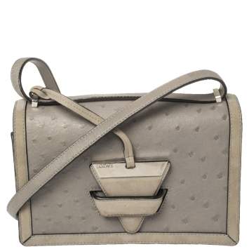 Pre Owned Loewe Grey Ostrich Barcelona Crossbody Bag