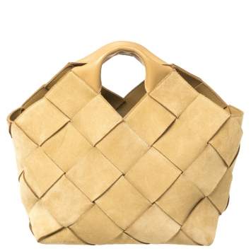 Pre Owned Loewe Beige Woven Suede and Leather Basket Tote