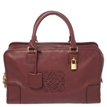 Pre Owned Loewe Burgundy Leather  Amazona Satchel