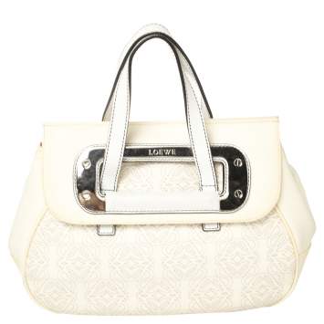 Pre Owned Loewe Off White Anagram PVC and Leather Cut Out Flap Satchel