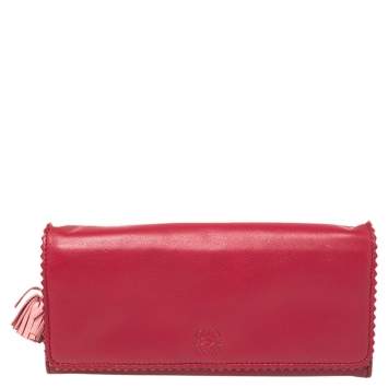 Pre Owned Loewe Red Leather Tassel Continental Wallet