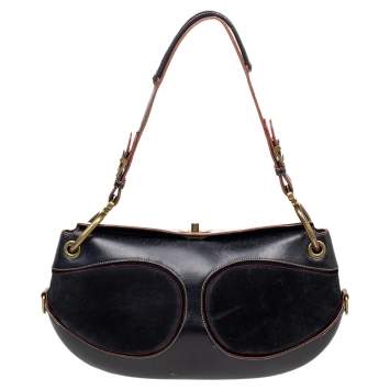 Pre Owned Loewe Black Leather And Suede Shoulder Bag