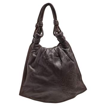 Pre Owned Loewe Dark Brown Leather Flamenco Knot Hobo