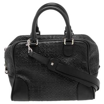 Pre Owned Loewe Black Anagram Embossed Leather Satchel