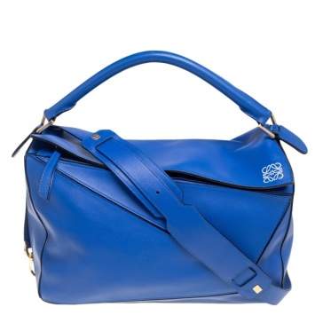Pre Owned Loewe Royal Blue Leather Large Puzzle Bag