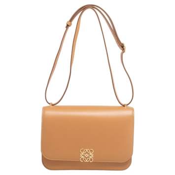 Pre Owned Loewe Tan Leather Anagram Flap Shoulder Bag