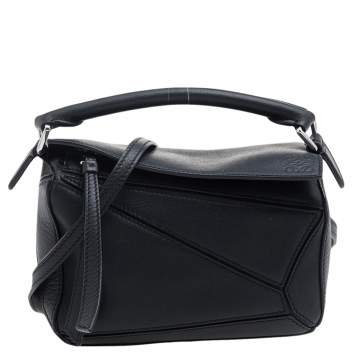 Pre Owned Loewe Black Leather Mini Puzzle Shoulder Bag