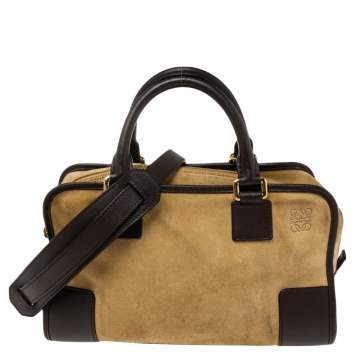 Pre Owned Loewe Cream/Dark Brown Suede and Leather Amazona 28 Bag