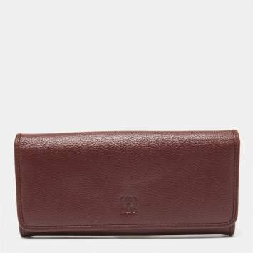Pre Owned Loewe Bordeaux Leather Flap Continental Wallet