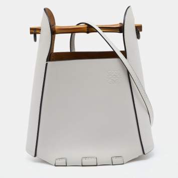 Pre Owned Loewe White Leather Bamboo Bucket Bag 