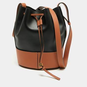 Pre Owned Loewe Black/Tan Leather Balloon Drawstring Bucket Bag