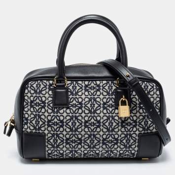 Pre Owned Loewe Black/Blue Leather and Jacquard Canvas Amazona 23 Bag