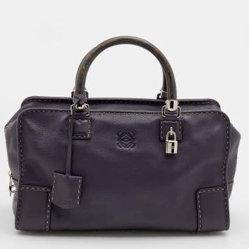 Pre Owned Loewe Purple Leather Wood Handle Amazona 36 Bag
