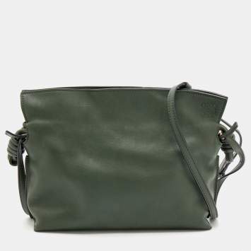 Pre Owned Loewe Olive Green Leather Flamenco Clutch