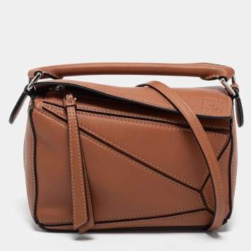 Pre Owned Loewe Brown Leather Mini Puzzle Shoulder Bag