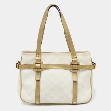 Pre Owned Loewe Beige/Metallic Signature Coated Canvas and Leather Tote
