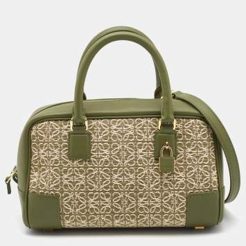 Pre Owned Loewe Military Green  Jacquard Canvas and Leather Amazona 23 Bag