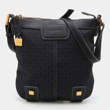 Pre Owned Loewe Black Signature Canvas and Leather Hobo