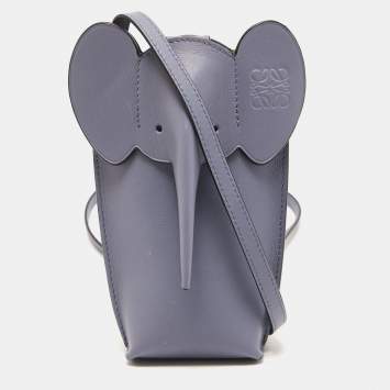Pre Owned Loewe Grey Leather Elephant Pocket Pouch Crossbody Bag