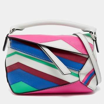 Pre Owned Loewe Multicolor Leather Mini Zig-Zag Puzzle Edge Shoulder Bag