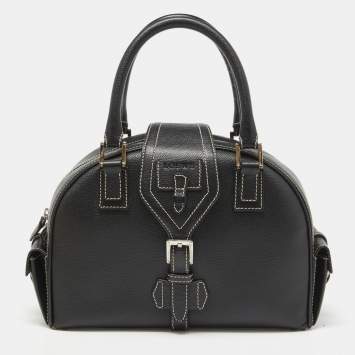 Pre Owned Loewe Black Leather Double Pocket Satchel