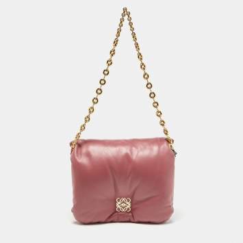 Pre Owned Loewe Old Rose Leather Goya Chain Shoulder Bag