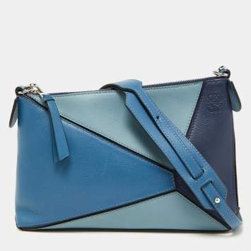 Pre Owned Loewe Multi Tone Blue Leather Mini Puzzle Pochette Bag