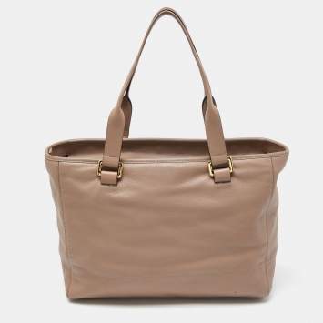 Pre Owned Loewe Dark Beige Leather Top Zip Tote
