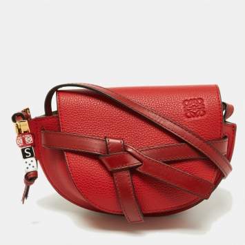Pre Owned Loewe Red Leather Mini Gate Crossbody Bag