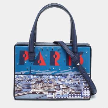 Pre Owned Loewe Navy Blue Leather Small Paris Postal Bag