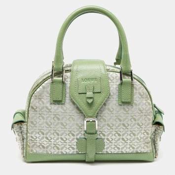 Pre Owned Loewe Green Signature Canvas and Leather Small Bowling Bag