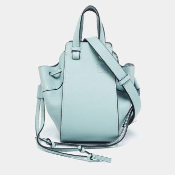 Pre Owned Loewe Ice Blue Leather Mini Hammock Drawstring Bag