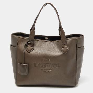 Pre Owned Loewe Metallic Brown Leather Heritage Shopper Tote