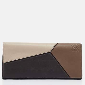 Pre Owned Loewe Brown/Beige Leather Puzzle Long Bifold Wallet