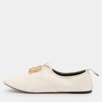 Pre Owned Loewe White Leather Anagram Derby Size 40