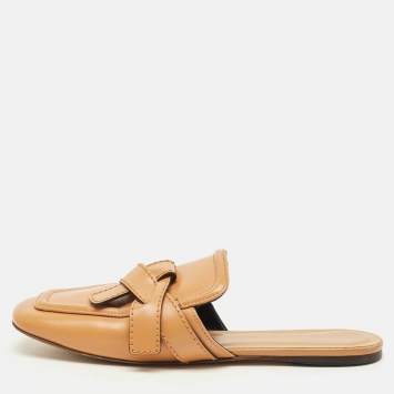 Pre Owned Loewe Knotted Gate Size 39 Tan Leather Flat Mules