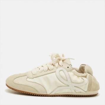 مملوكة مسبقًا Loewe Size 36 Grey/Cream  Fabric and Suede Lace Up Sneakers