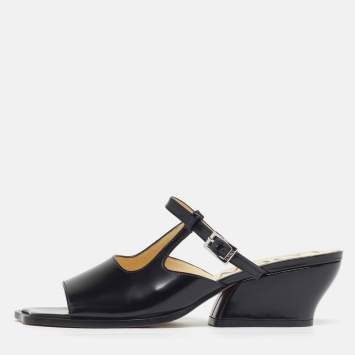 مملوكة مسبقًا Loewe Onda Size 41 Black Brushed Leather Mules