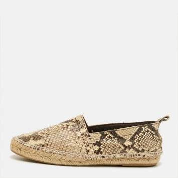 مملوكة مسبقًا Loewe Size 37 Beige/Brown Python Leather Espadrille Flats