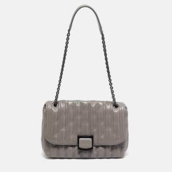 Pre Owned Longchamp Grey Leather Medium Brioche Shoulder Bag