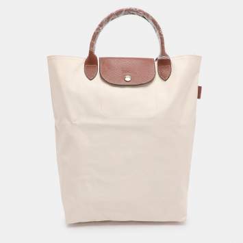 مملوكة مسبقًا حقيبة يد لونشان لو بلياج نايلون و جلد بيج فاتح / بني متوسط