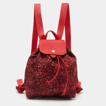 Pre Owned Longchamp Red Canvas Le Pliage Backpack
