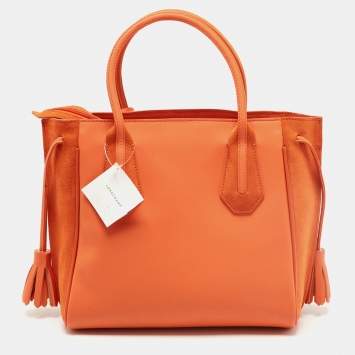 Pre Owned Longchamp Orange Leather and Suede Small Penelope Fantasie Tote