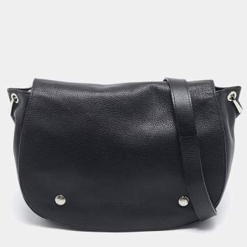 Pre Owned Longchamp Black Leather Flap Shoulder Bag