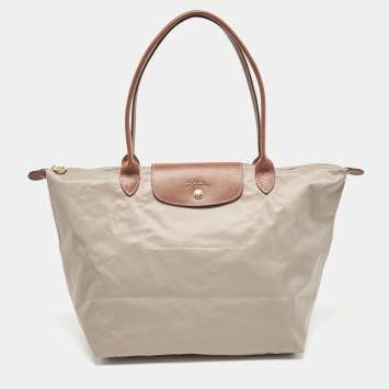 Pre Owned Longchamp Grey/Brown Nylon Large Le Pliage Tote