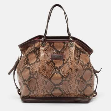 Pre Owned Longchamp Brown Python Embossed Leather Tote